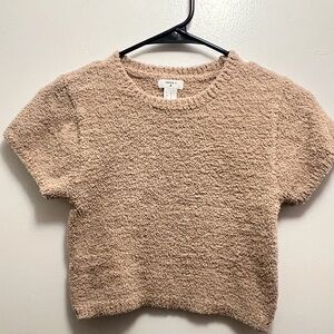 Forever 21 Tan Cozy Textured Cropped Short Sleeve Sweater, Size medium